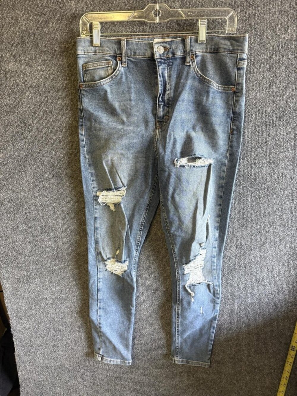 Topshop Jamie Jeans Womens W32 L30 Light Wash Distressed Skinny Blue Denim